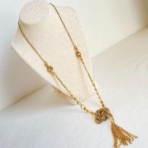 💎Avenue Gold Tone Snake Knot Tassel Pendant Opera Chain Necklace Boho